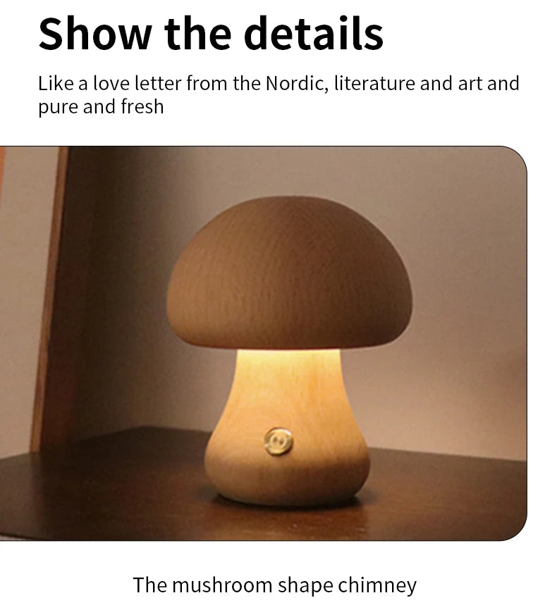 Wooden Mushroom Bedside Table Lamp