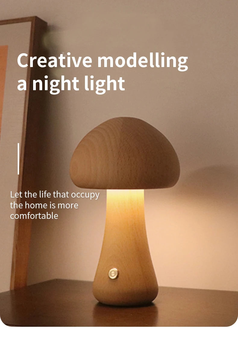 Wooden Mushroom Bedside Table Lamp