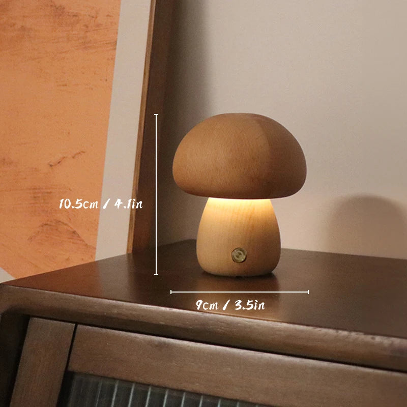 Wooden Mushroom Bedside Table Lamp