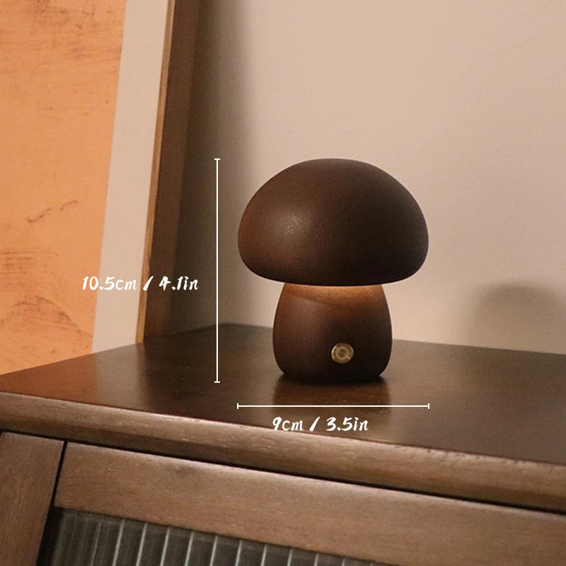 Wooden Mushroom Bedside Table Lamp