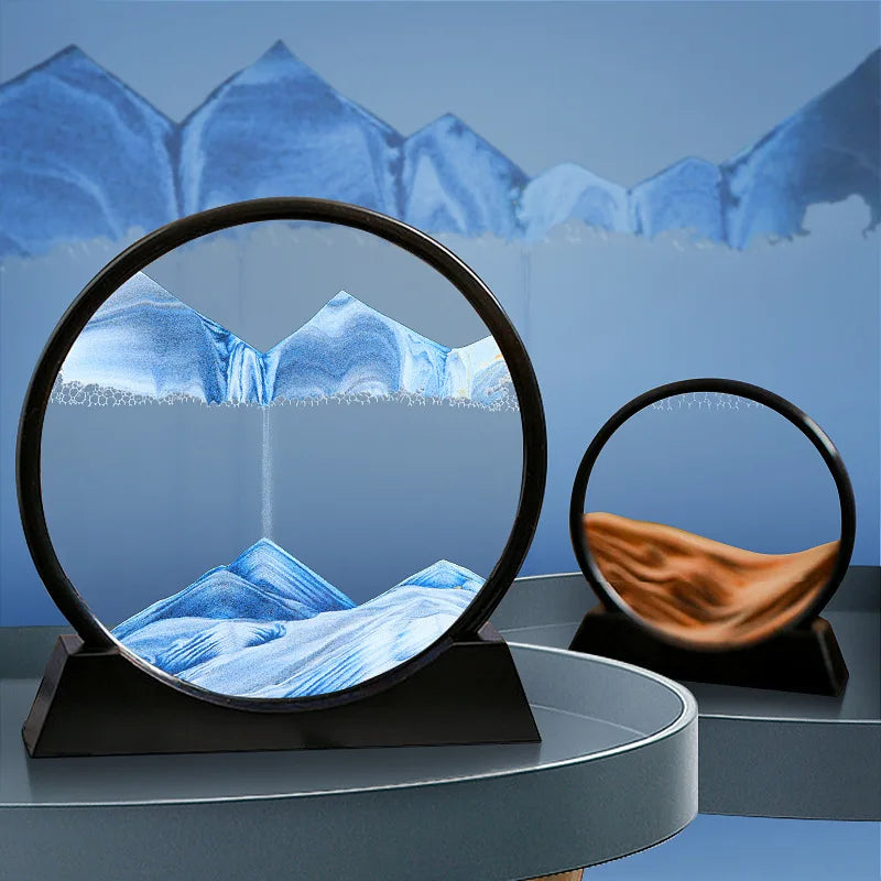 3D Moving Sand Art Picture Round Glass Deep Sea Sandscape Hourglass