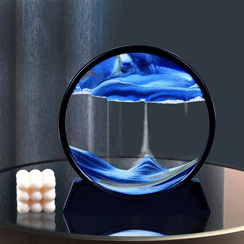 3D Moving Sand Art Picture Round Glass Deep Sea Sandscape Hourglass