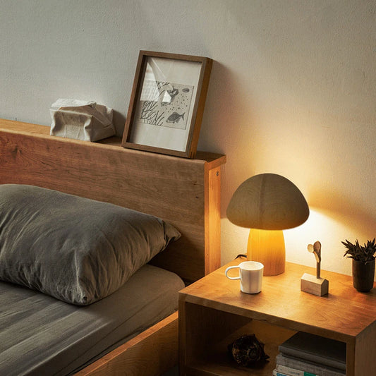 Wooden Mushroom Bedside Table Lamp